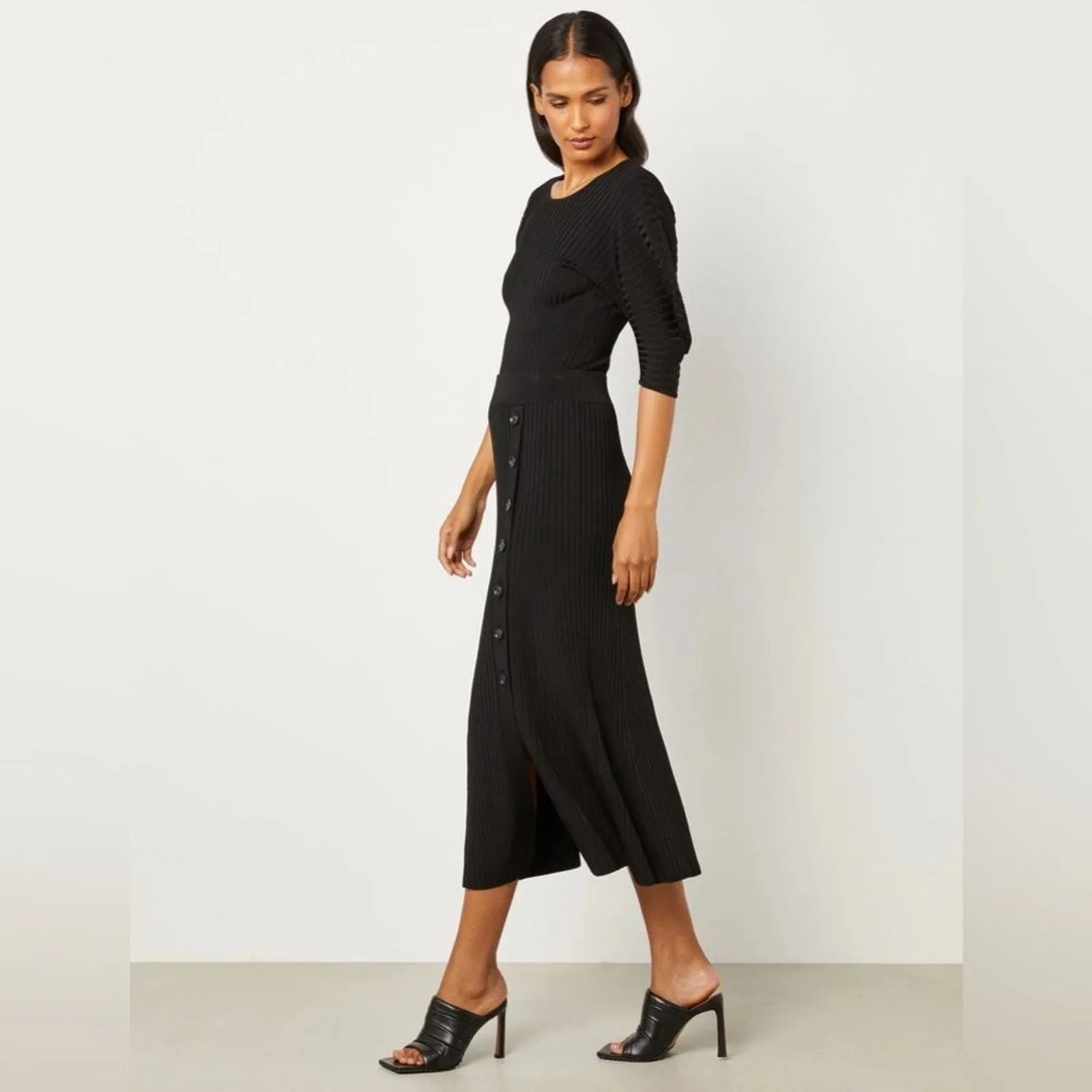 NWT BCBG Women's Jade Ribbed Knit Midi Skirt, Black, Size Small