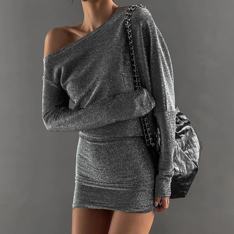 Off-Shoulder Slim-Fit Mini Dress with Subtle Elegance
