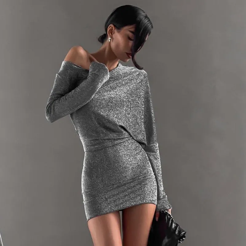 Off-Shoulder Slim-Fit Mini Dress with Subtle Elegance