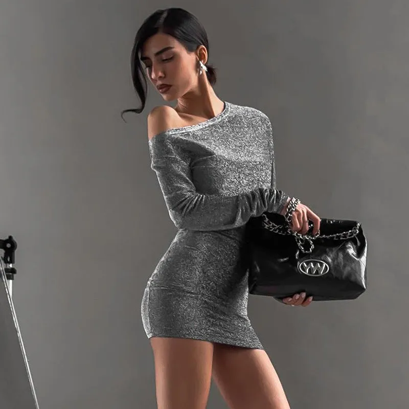 Off-Shoulder Slim-Fit Mini Dress with Subtle Elegance