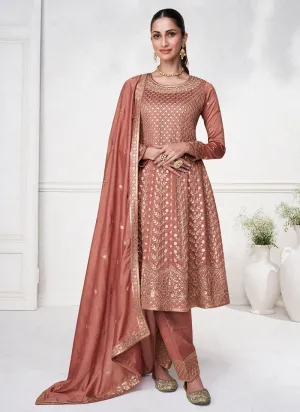 Peach Heavy Sequence Embroidery Short Anarkali Salwar Suit