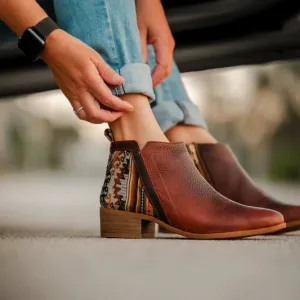 Peruvian Fabric Brown Leather Zip Low Boot Bootie