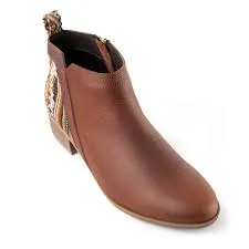 Peruvian Fabric Brown Leather Zip Low Boot Bootie