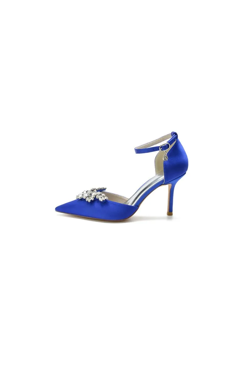 Pointed Toe Crystal Party Ankle Strap Heels Shoes