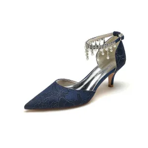 Pointed Toe Pearl Chain Strap High Heels
