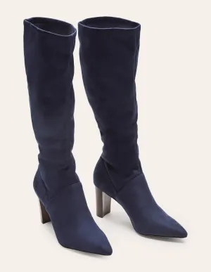 Pointed Toe Stretch Boots-Navy