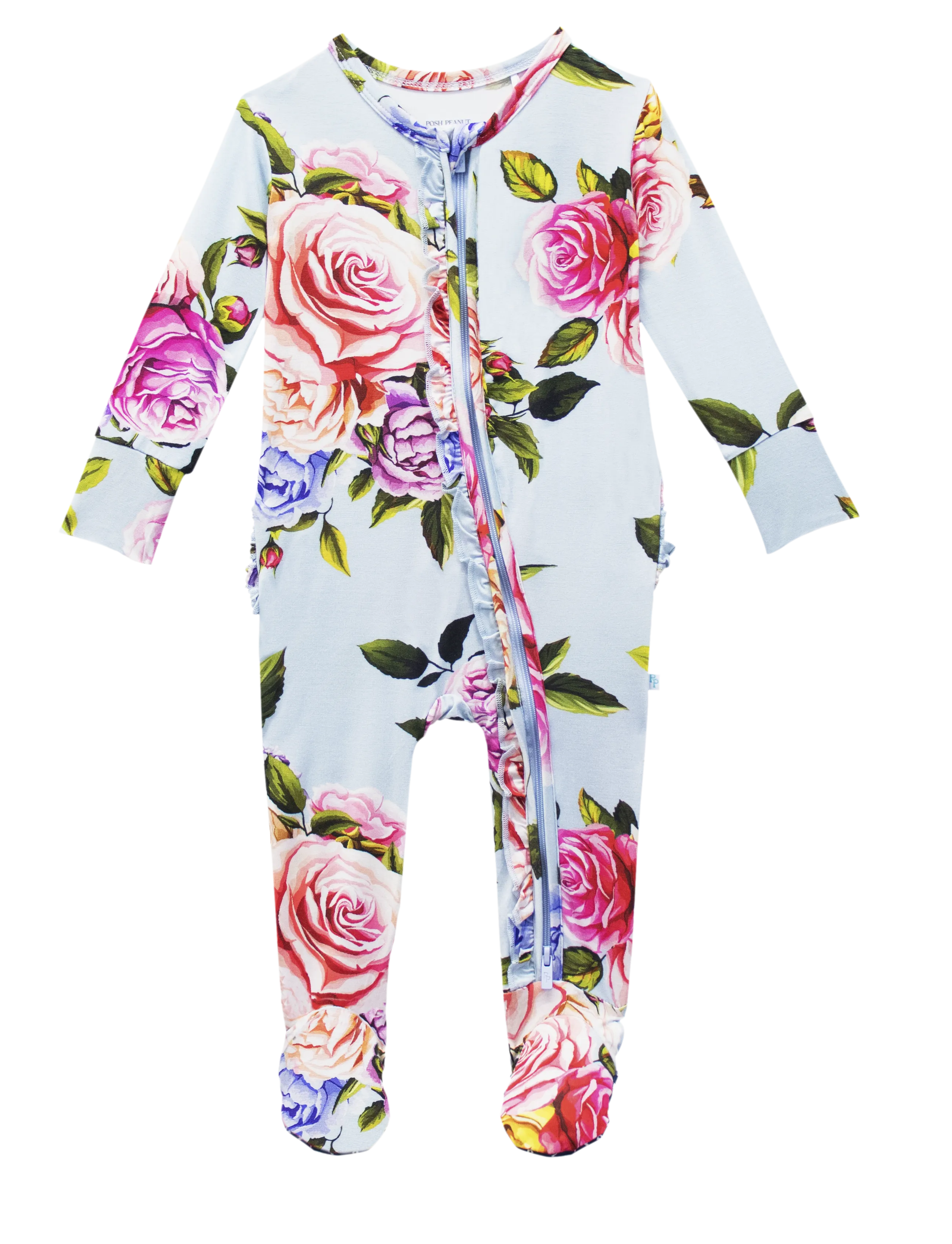 Posh Peanut Country Rose Ruffled Zippered Footie