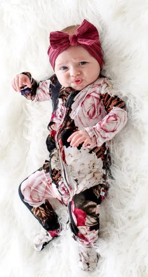 Posh Peanut Zoey Floral Ruffled Zippered Footie