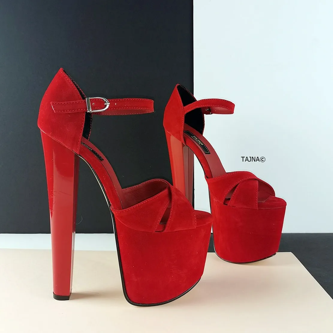 Red Suede Cross Strap High Heels