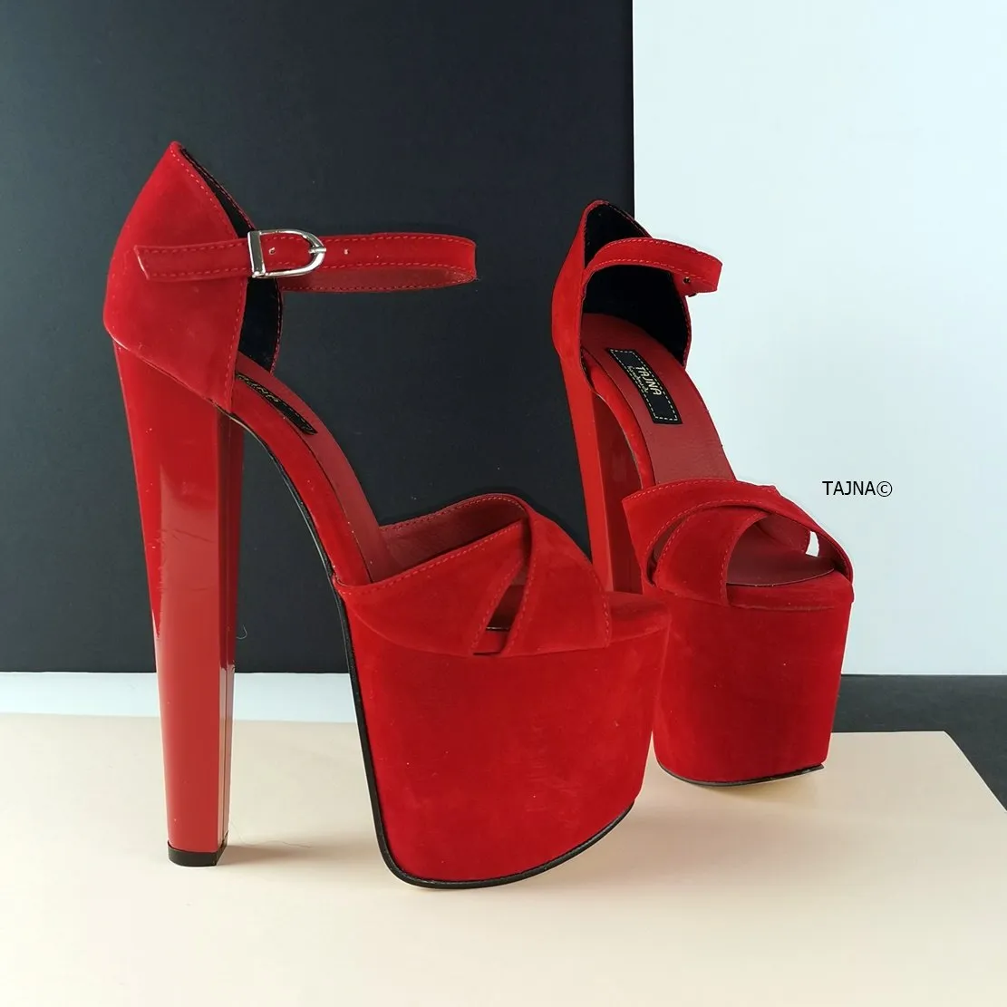 Red Suede Cross Strap High Heels