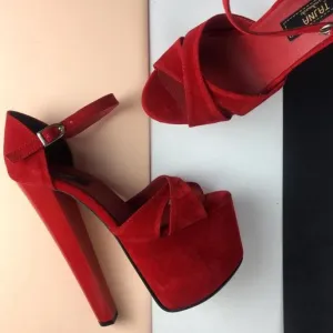 Red Suede Cross Strap High Heels
