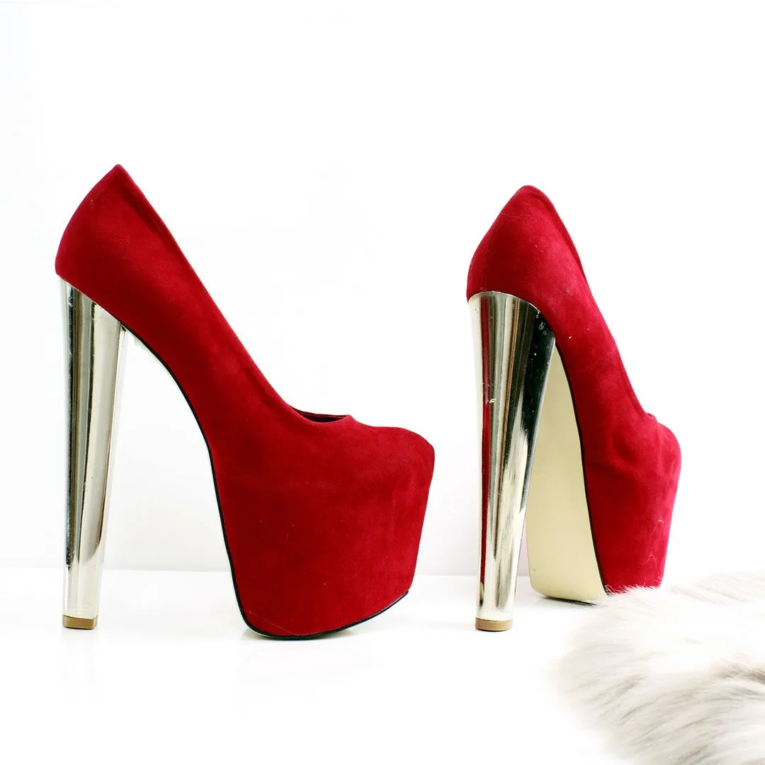 Red Suede Metallic Heels