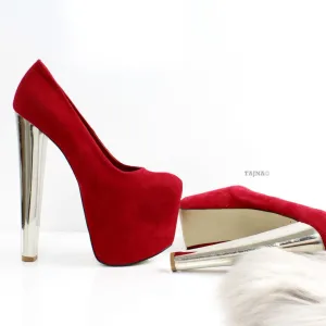 Red Suede Metallic Heels