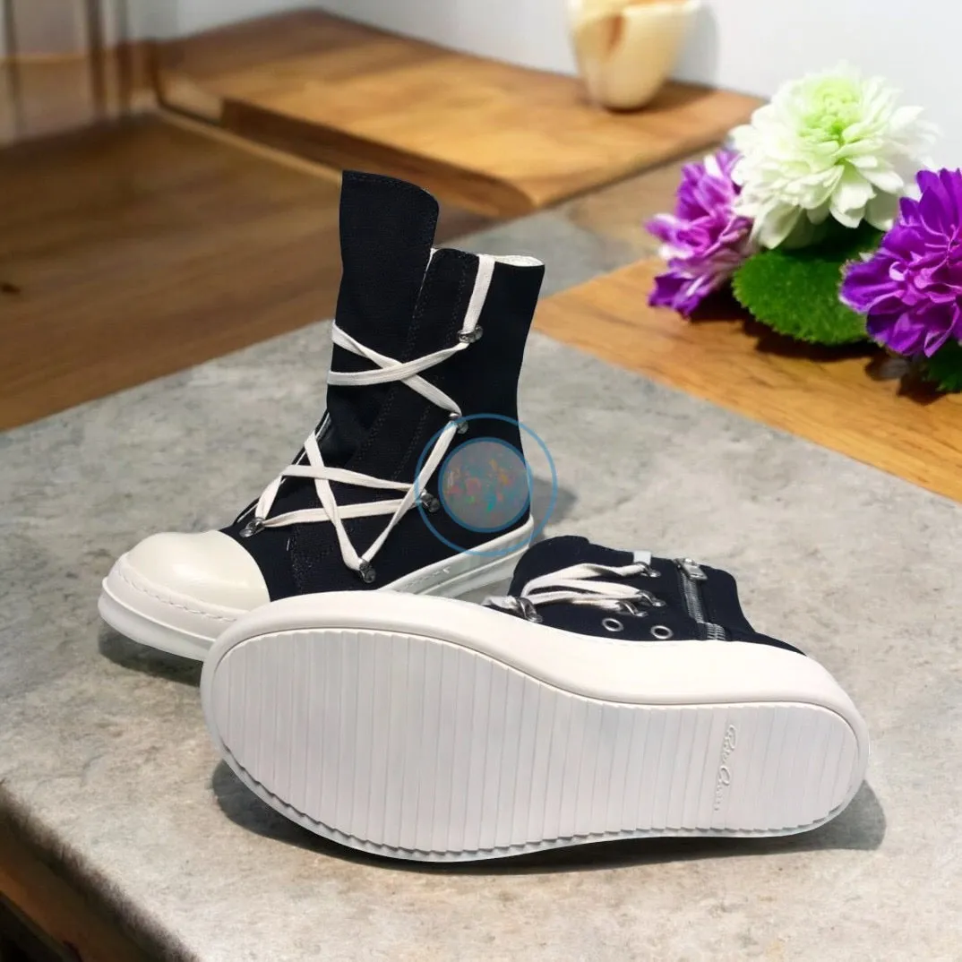 Rick Owens High Trainers - Black Abstract Laces