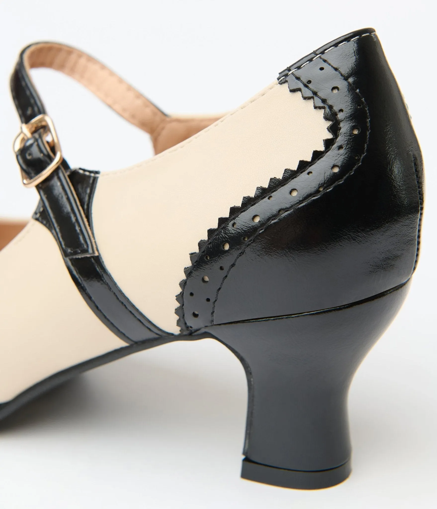 Royal Monk Cream & Black Patent Leatherette Mary Jane Heels