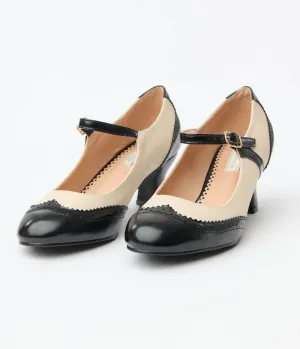 Royal Monk Cream & Black Patent Leatherette Mary Jane Heels