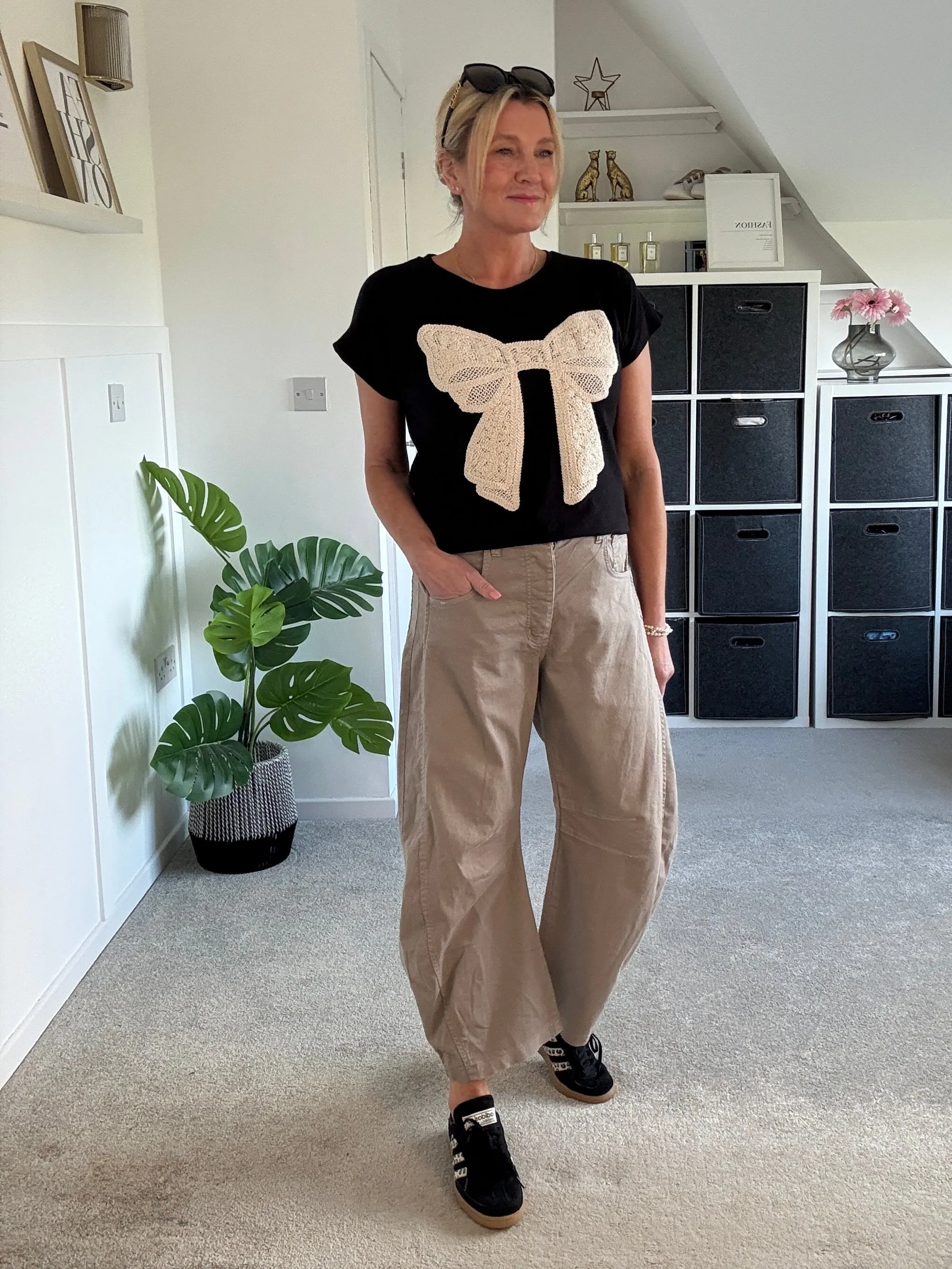 Sand Cotton Barrel Leg Jeans