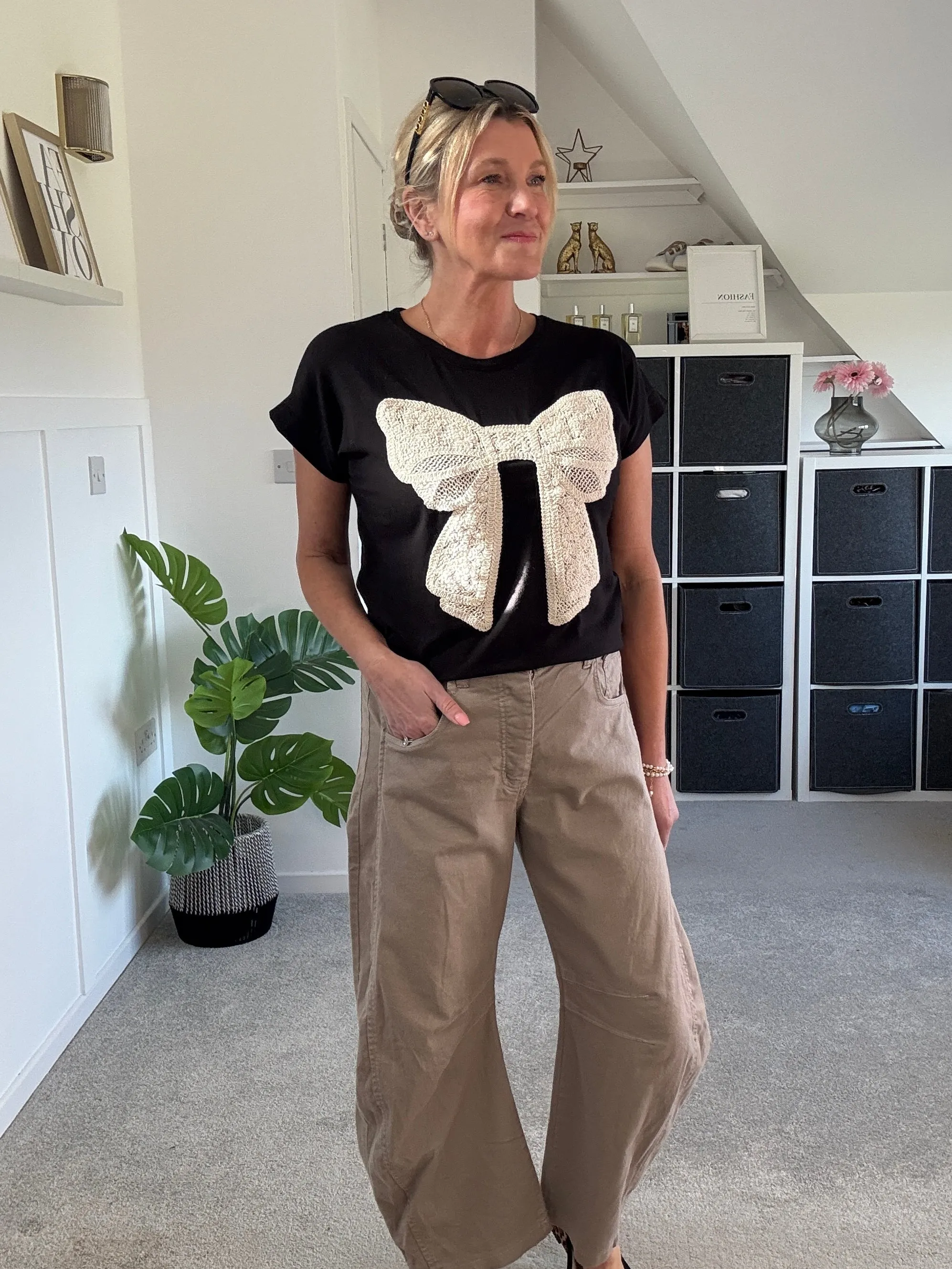 Sand Cotton Barrel Leg Jeans