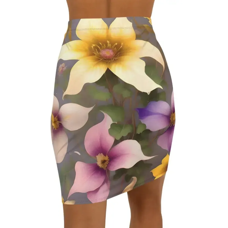 Standout Women Mini Skirt with Large Pastel Flowers