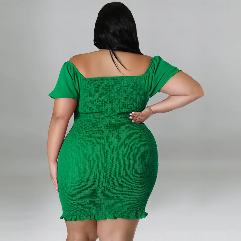 Sultry Off-Shoulder Smocked Bodycon Dress with Ruffle Hem