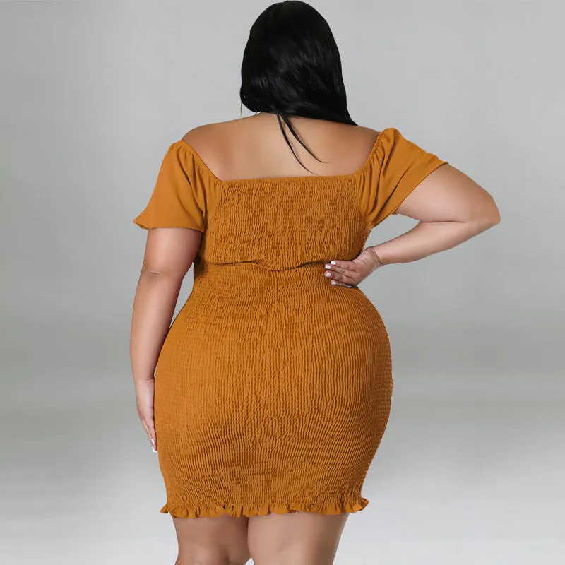 Sultry Off-Shoulder Smocked Bodycon Dress with Ruffle Hem