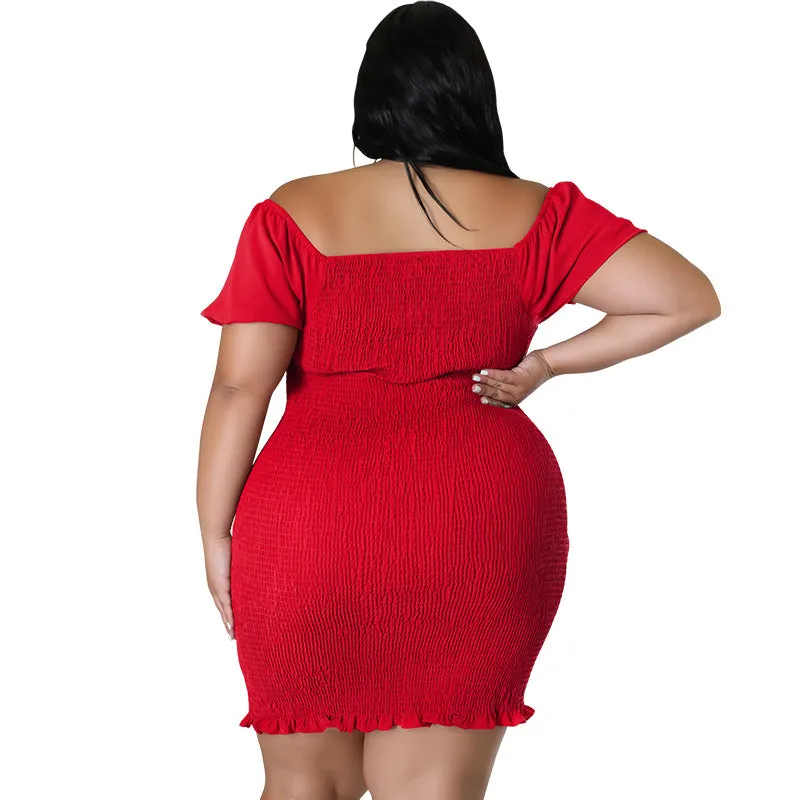 Sultry Off-Shoulder Smocked Bodycon Dress with Ruffle Hem