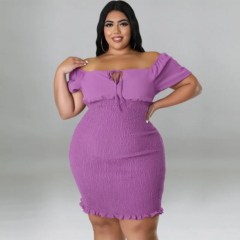 Sultry Off-Shoulder Smocked Bodycon Dress with Ruffle Hem