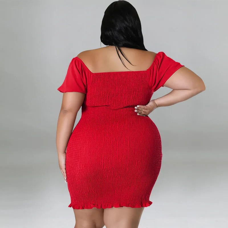 Sultry Off-Shoulder Smocked Bodycon Dress with Ruffle Hem