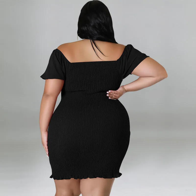 Sultry Off-Shoulder Smocked Bodycon Dress with Ruffle Hem