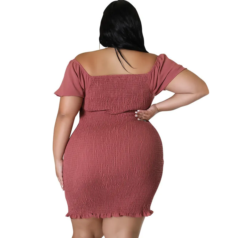 Sultry Off-Shoulder Smocked Bodycon Dress with Ruffle Hem