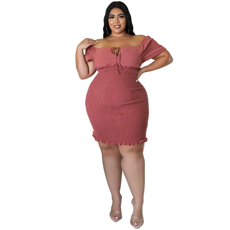 Sultry Off-Shoulder Smocked Bodycon Dress with Ruffle Hem