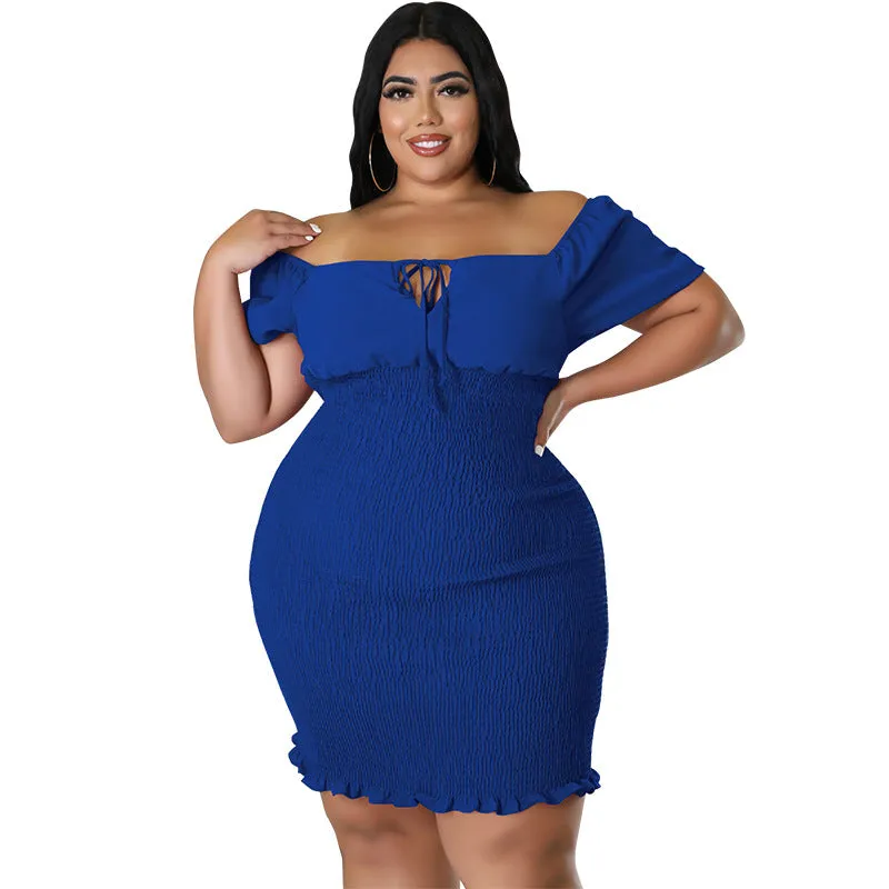 Sultry Off-Shoulder Smocked Bodycon Dress with Ruffle Hem