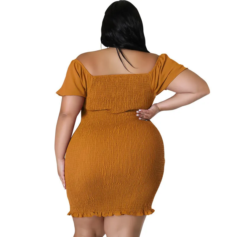 Sultry Off-Shoulder Smocked Bodycon Dress with Ruffle Hem