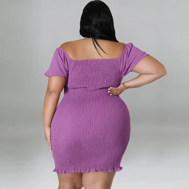 Sultry Off-Shoulder Smocked Bodycon Dress with Ruffle Hem
