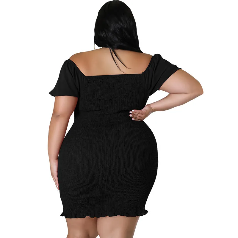 Sultry Off-Shoulder Smocked Bodycon Dress with Ruffle Hem