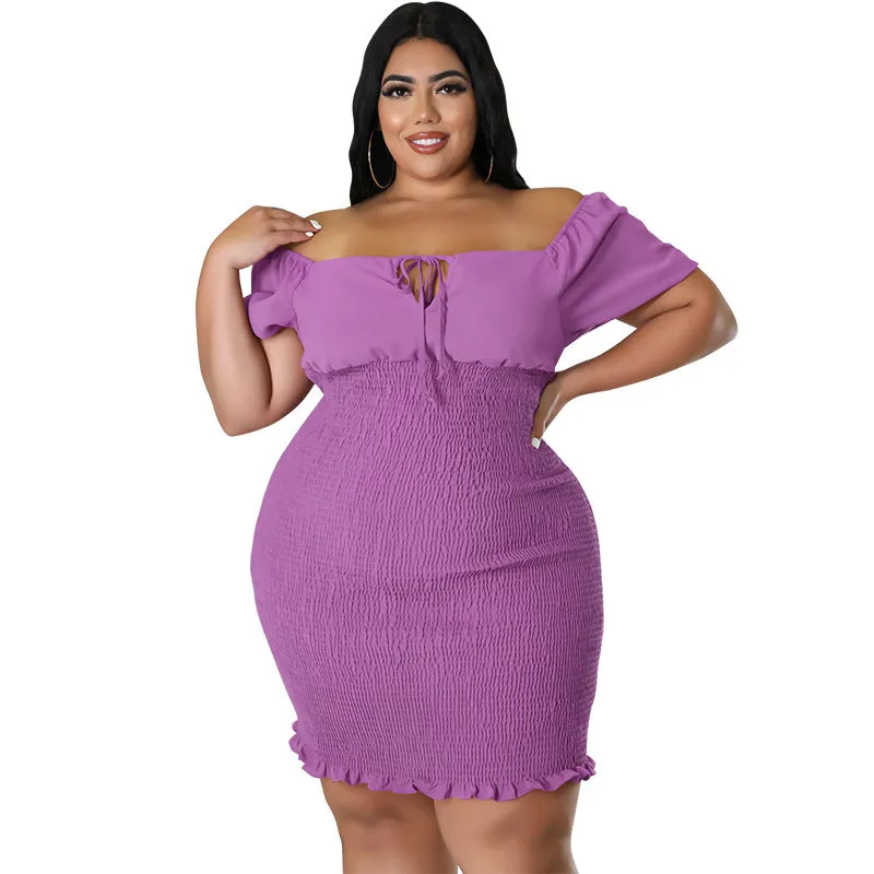 Sultry Off-Shoulder Smocked Bodycon Dress with Ruffle Hem