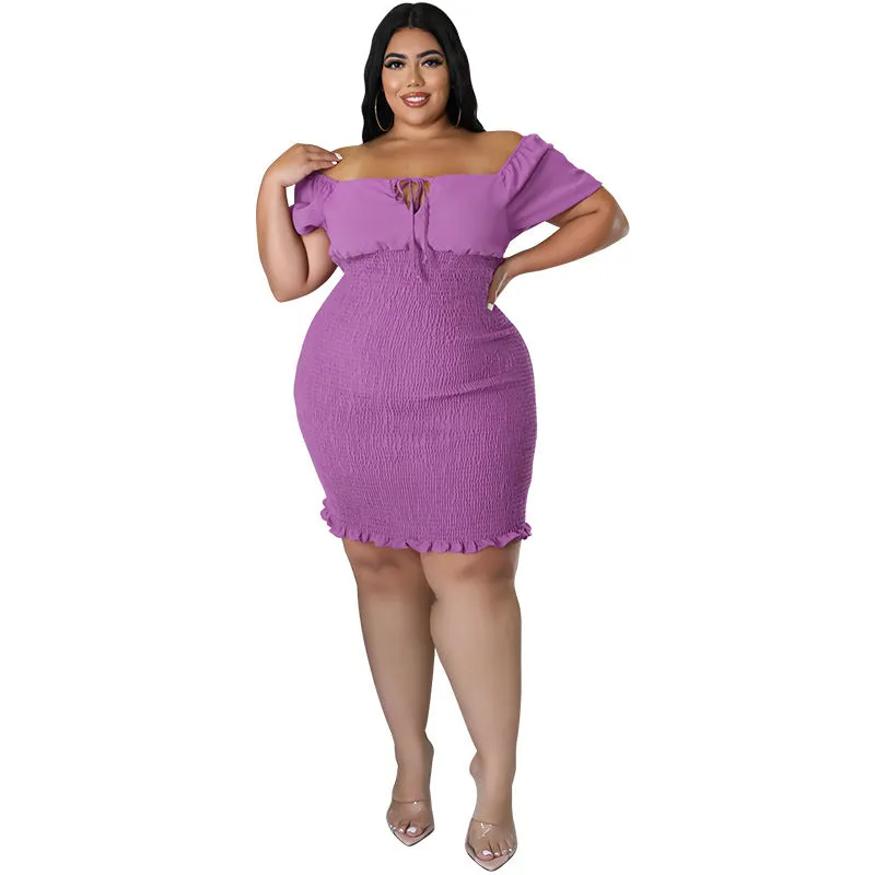 Sultry Off-Shoulder Smocked Bodycon Dress with Ruffle Hem