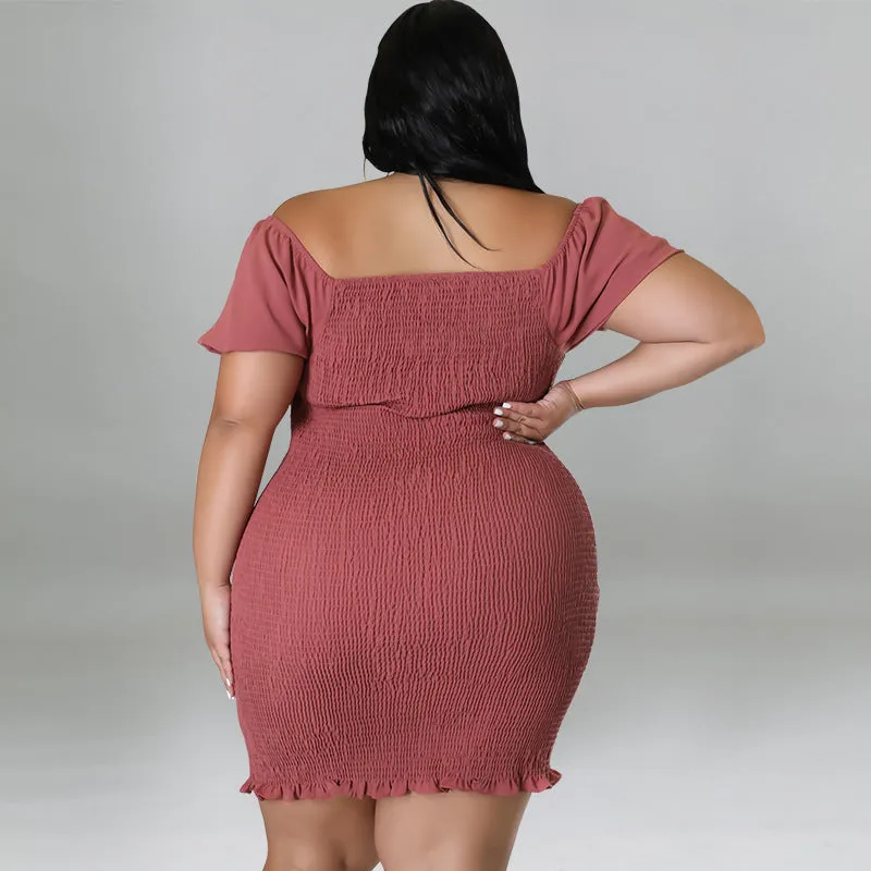 Sultry Off-Shoulder Smocked Bodycon Dress with Ruffle Hem