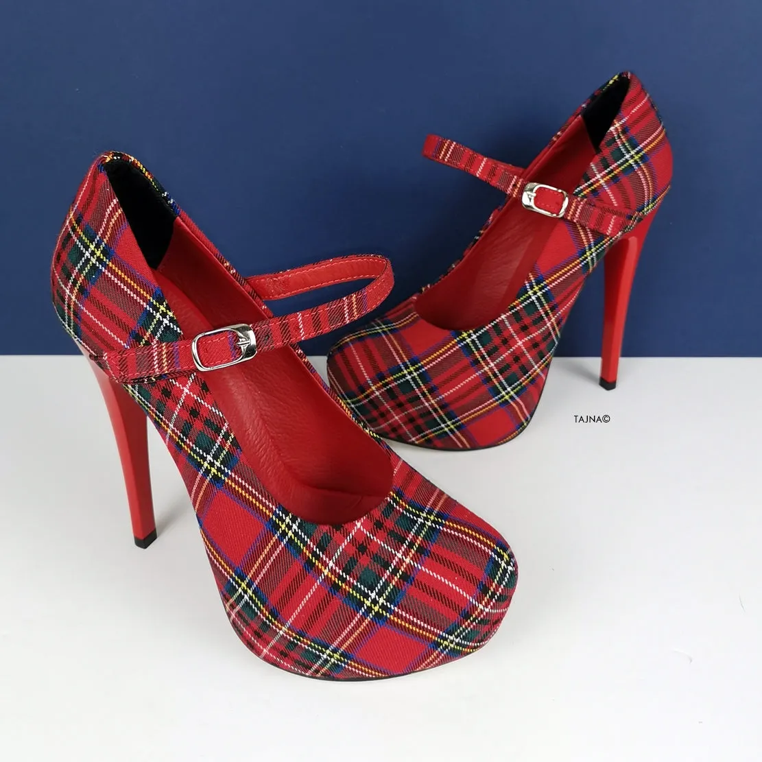 Tartan Red Mary Jane Heel Pumps