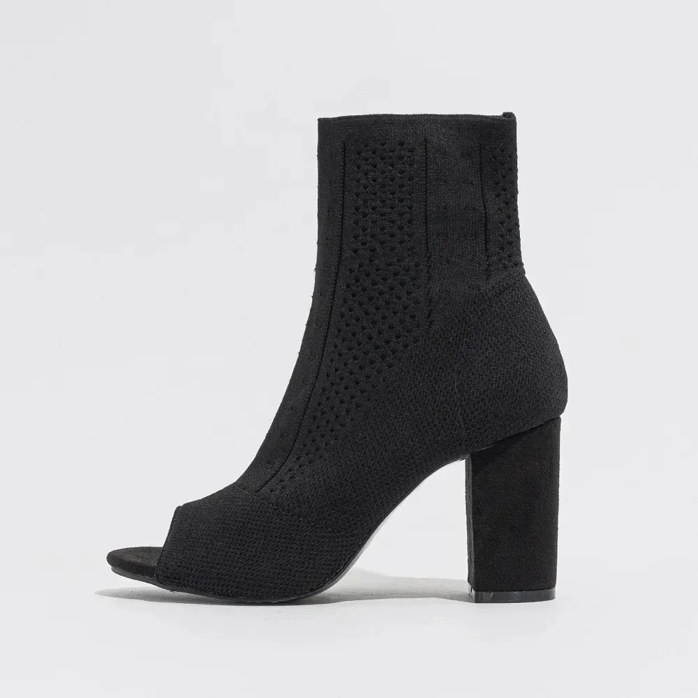VougeVamp Handmade Peep Toe Stretch Fabric Ankle Boots – Chic High Heel Spring Sandals