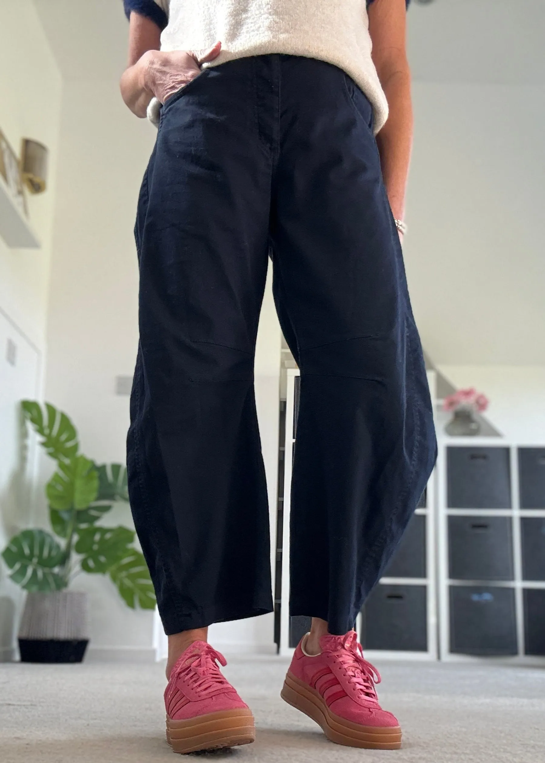 White Cotton Barrel Leg Jeans