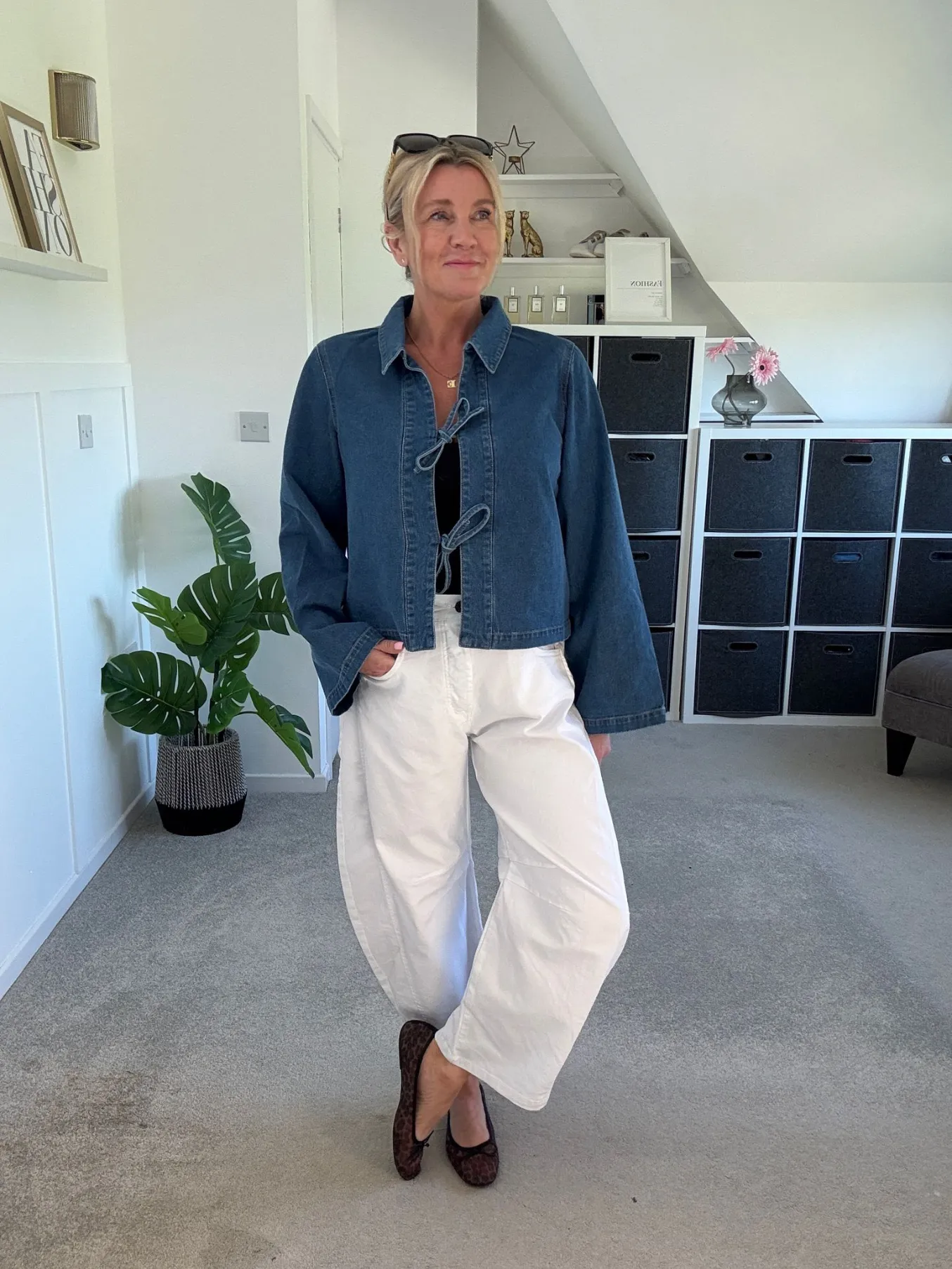 White Cotton Barrel Leg Jeans
