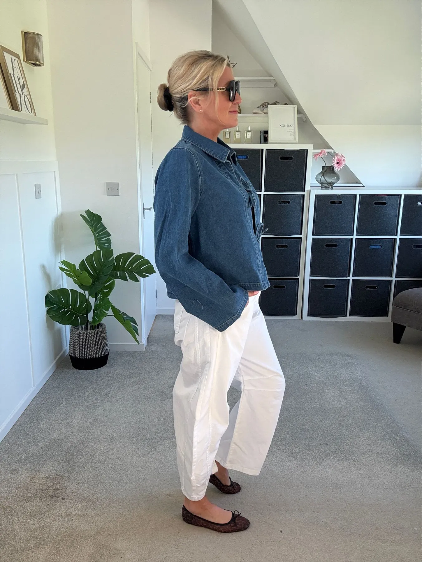 White Cotton Barrel Leg Jeans