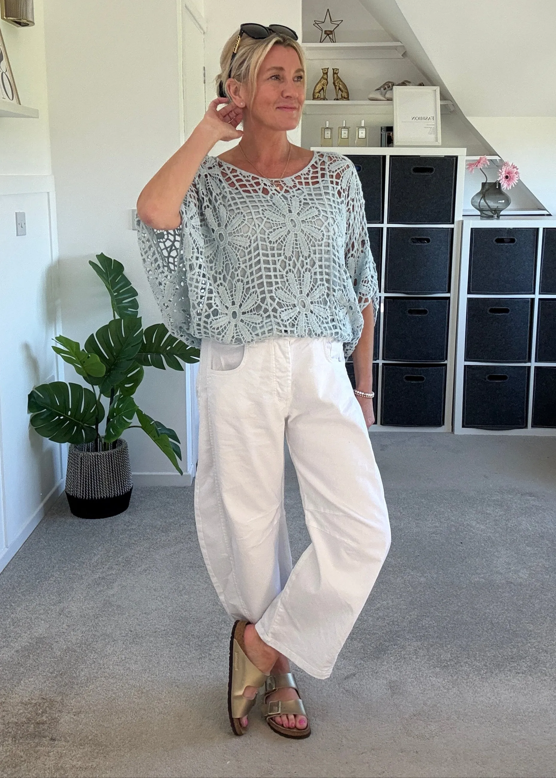 White Cotton Barrel Leg Jeans