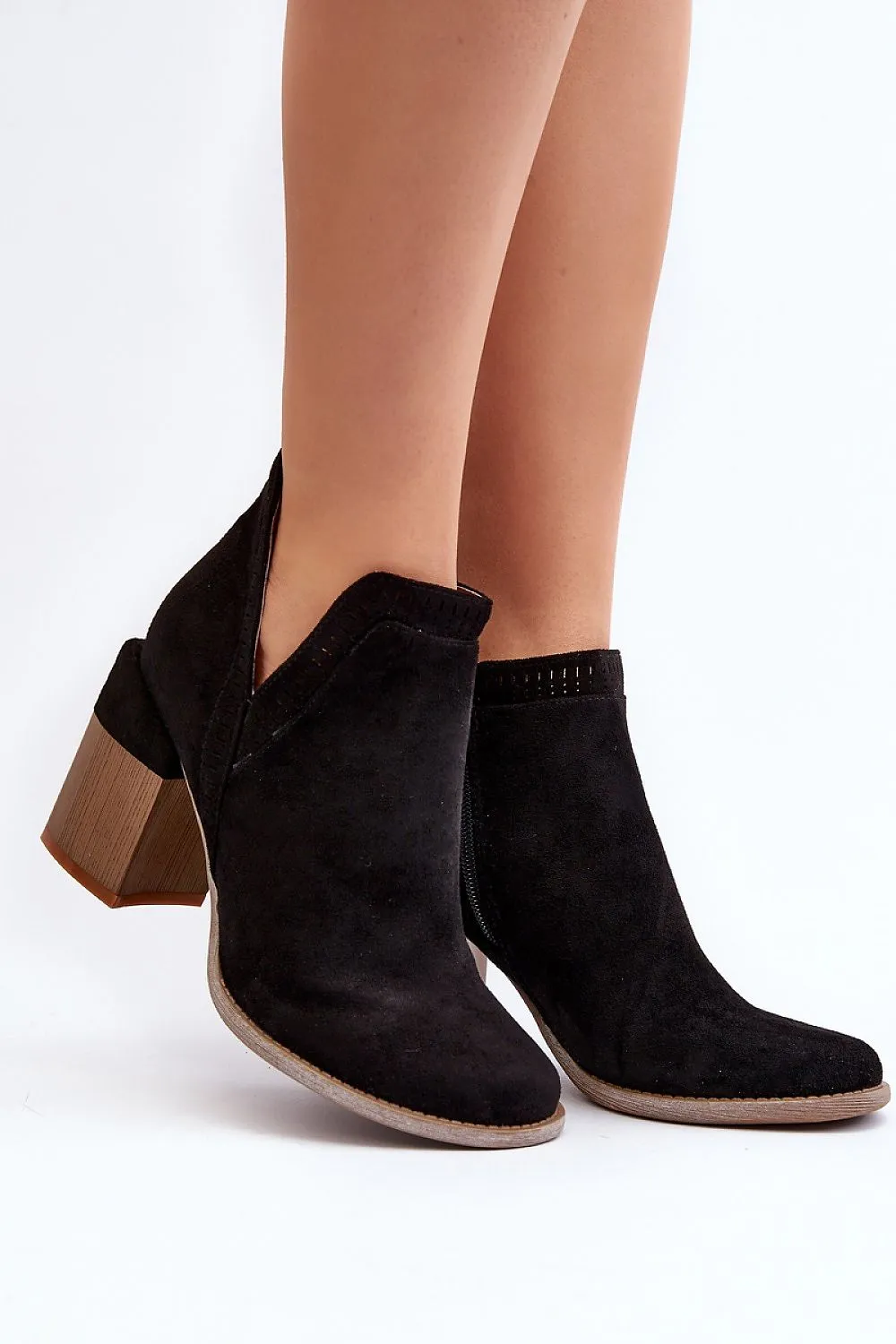 Woman Black Cutout Openwork Ankle Boots