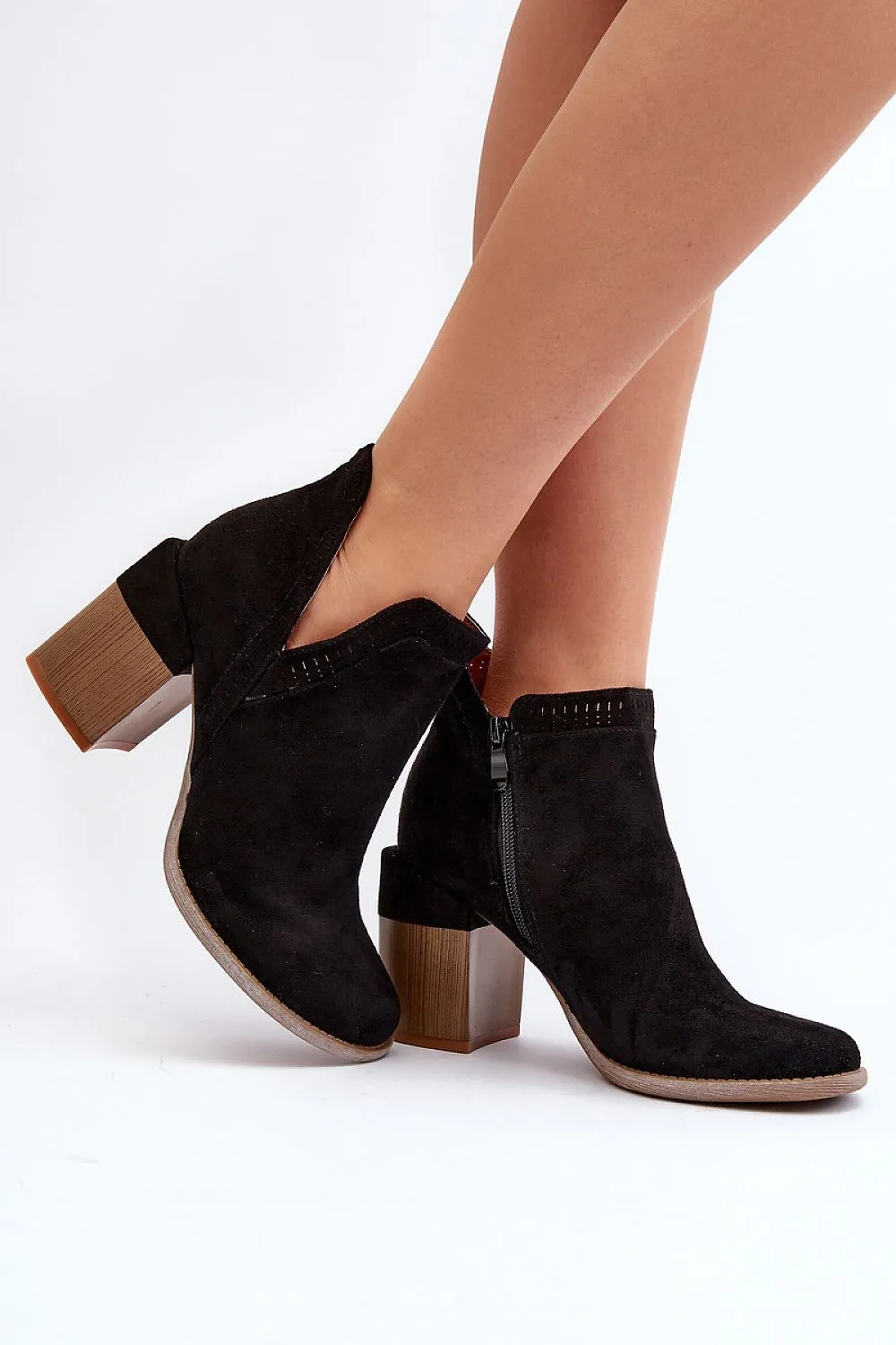 Woman Black Cutout Openwork Ankle Boots
