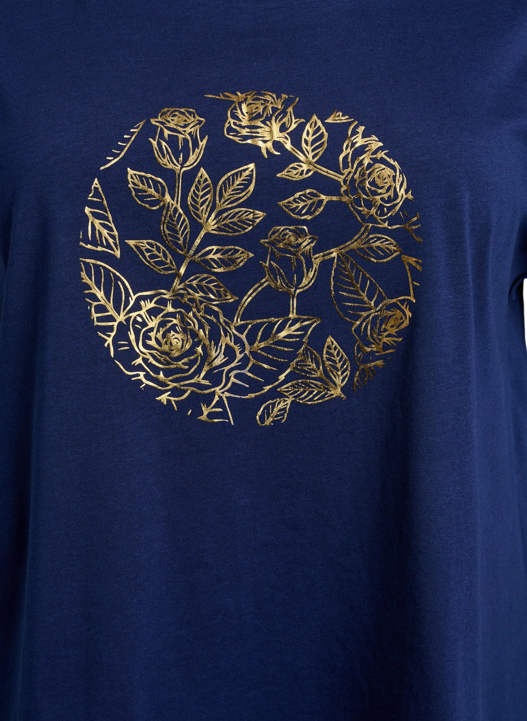 Zizzi Elin Navy T-Shirt in Gold Leaf